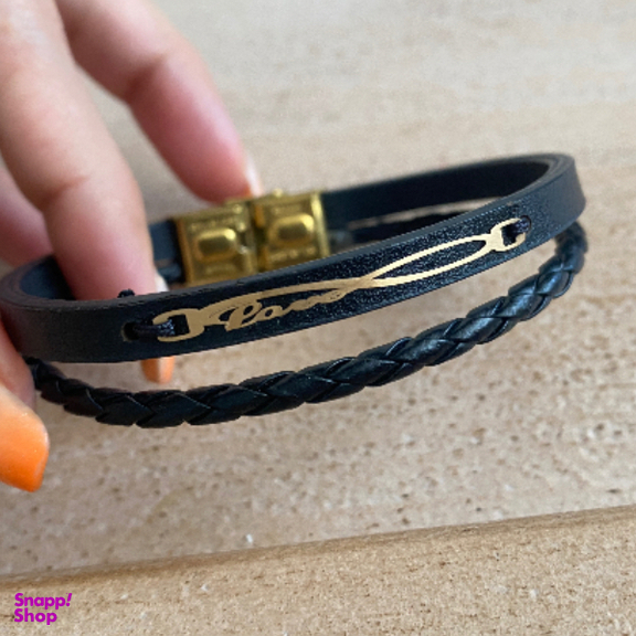 دستبند چرم و طلا 18 عیار مردانه طرح ابزار