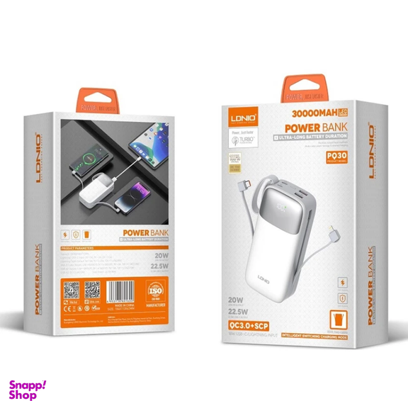 پاور بانک 30 هزار میلی آمپر الدینیو مدل PQ30 فست شارژ