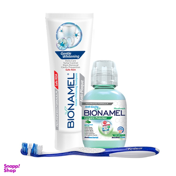 ست مسواک و خمیر دندان و دهان شویه مدل Whitening مجموعه 3 عددی