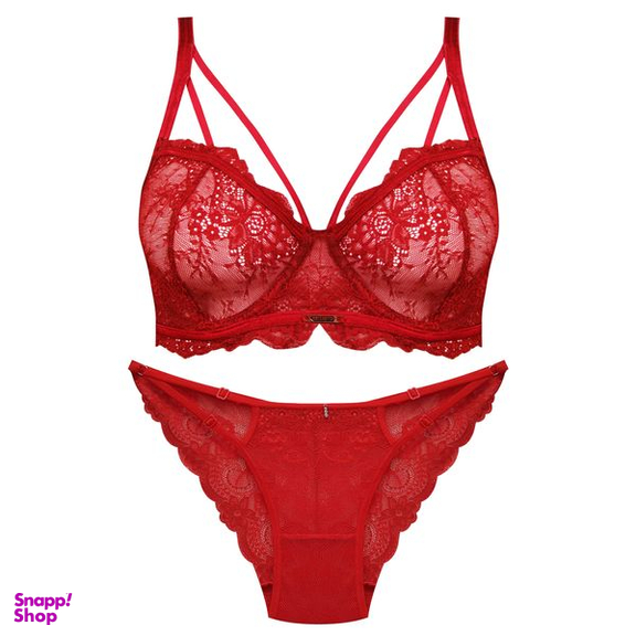 ست شورت و سوتین زنانه ماییلدا مدل فنردار گیپوری کد 4691-8585 رنگ قرمز