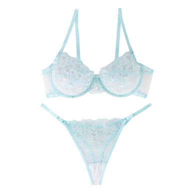 ست شورت و سوتین زنانه برتا مدل توری کد 2020GI رنگ آبی روشن