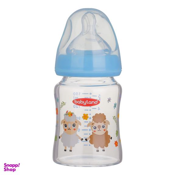 شیشه شیر بیبی لند مدل دهانه عریض ارتودنسی پیرکس کد 05451 گنجایش 150 میلی لیتر