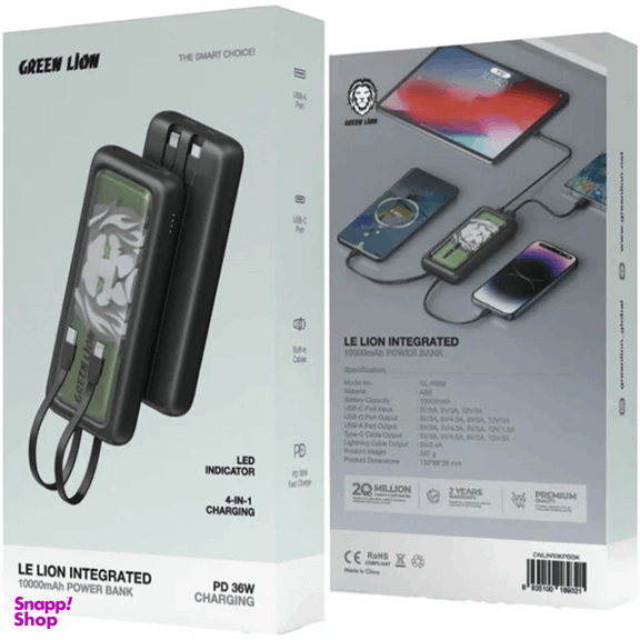 پاوربانک گرین لاین مدل Integrated 36W GL-PB88 ظرفیت 10000 میلی‌ آمپر ساعت