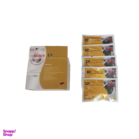 پودر جرمگیر و رسوب زدا ماشین لباسشویی مدل clean _fresh وزن 200 گرم بسته 5 عددی