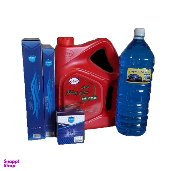 پک روغن موتور بهران و فیلتر روغن و هوا و کابین مبین و شیشه شوی خودرو مناسب پژو 405 و پرشیا و سمند مجموعه 5 عددی
