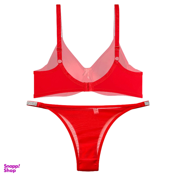 ست شورت و سوتین زنانه نوشه پوش مدل فنردار توری کد 90106 رنگ قرمز