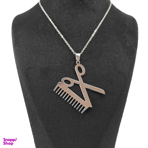 گردنبند استیل مدل شانه و قیچی کد Am011 رنگ نقره ای