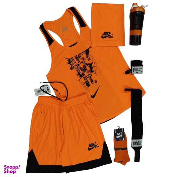 ست لباس و تجهیزات ورزشی مردانه کد 1622 مجموعه 6 عددی رنگ نارنجی