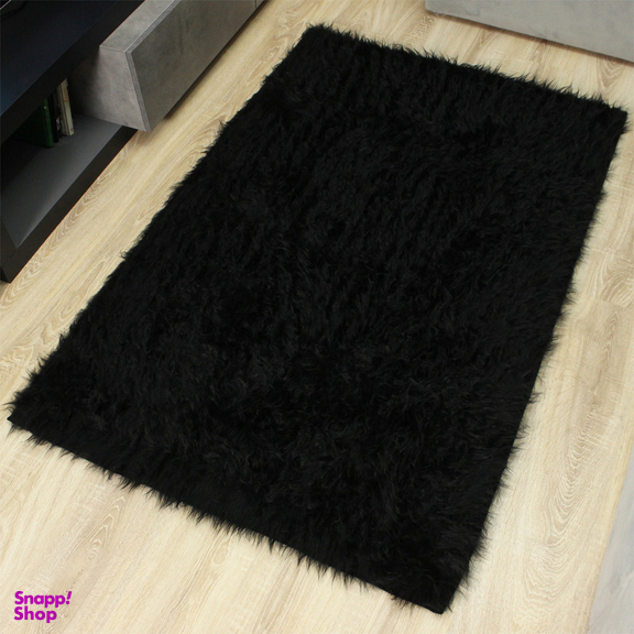 فرش ماشینی شاران هوم طرح خز پرز بلند مدل اسفنج دار زمینه مشکی