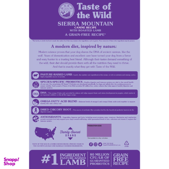 غذای خشک سگ تیست آف وایلد طعم بره کبابی کد 21280 وزن 2 کیلوگرم