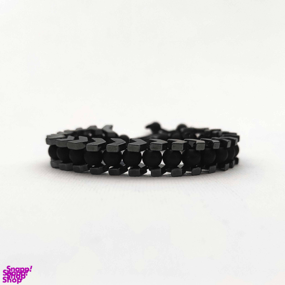 دستبند مردانه مدل حدید و اونیکس کد M04 رنگ مشکی