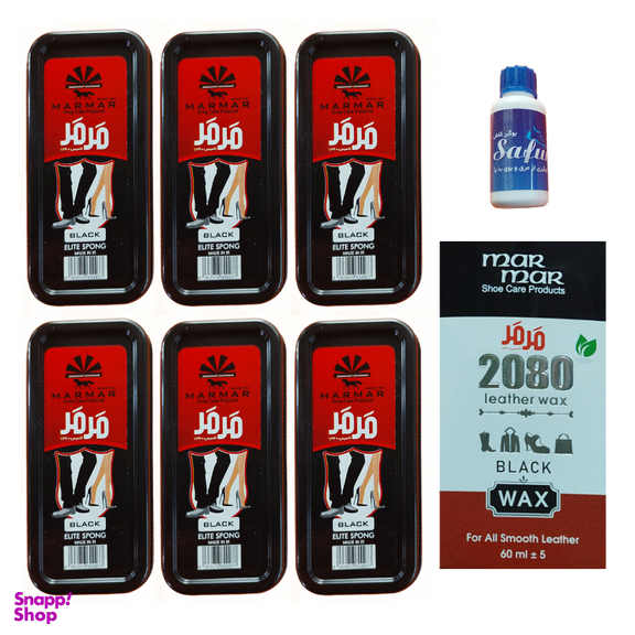 واکس کفش مرمر کد 2080 به همراه اسفنج و 6 ابر براق کننده و بوگیر کفش