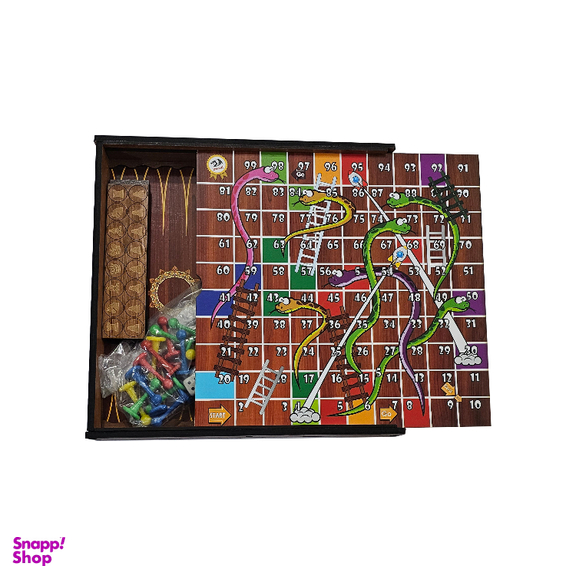 مجموعه 8 بازی دراگون مدل منچ و مارپله و شطرنج چوبی کد 808 به همراه کیف چرمی