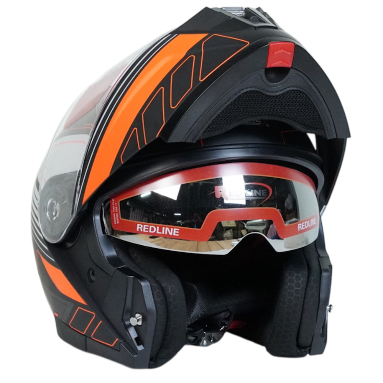 کلاه کاسکت فک متحرک رد لاین کد 960 رنگ مشکی نارنجی به همراه کاور