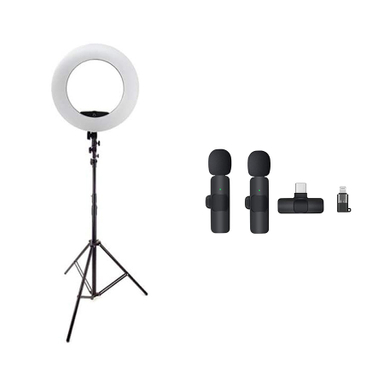 کیت تولید محتوا رینگ لایت SR-360A به همراه پایه مدل 805 و میکروفون بی سیم مدل K9