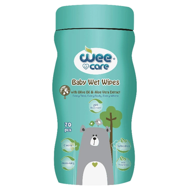 دستمال مرطوب کودک وی کر مدل عصاره آلوئه ورا و روغن زیتون بسته 70 عددی
