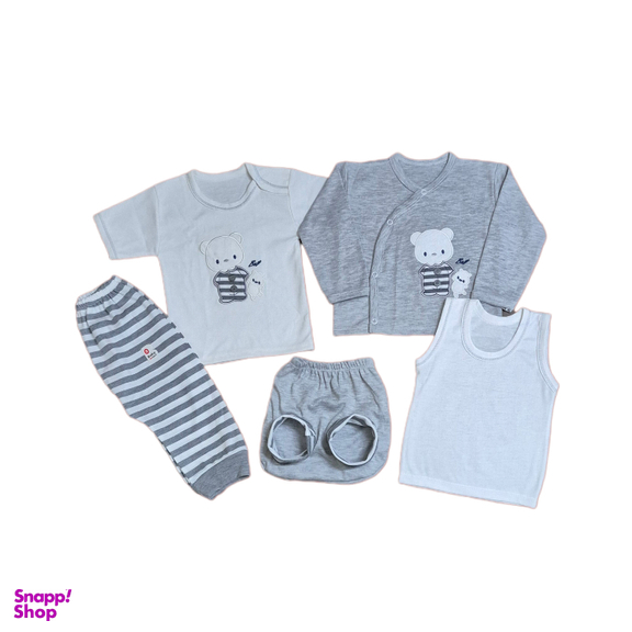 ست لباس نوزاد طرح خرس کد 135 رنگ طوسی مجموعه ۵ عددی