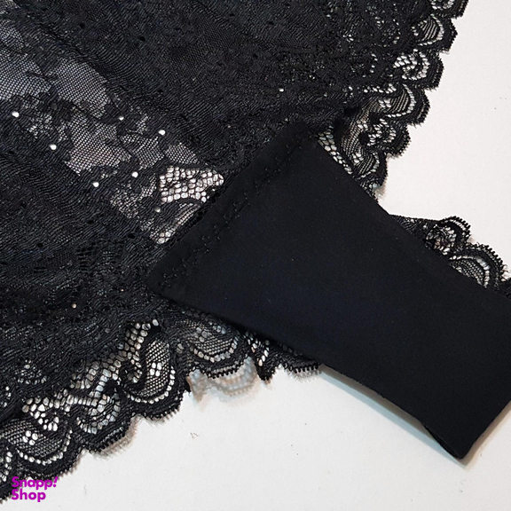 ست شورت و سوتین زنانه شاندرمن مدل فنردار گیپور گلدار کد 5080-2464-04 رنگ مشکی