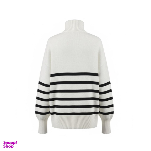 پولیور زنانه طرح بافت راه راه مدل ایلیا رنگ سفید