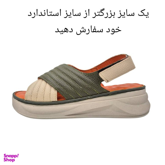 صندل طبی زنانه چرم ریباری مدل R70 رنگ سبز شیری