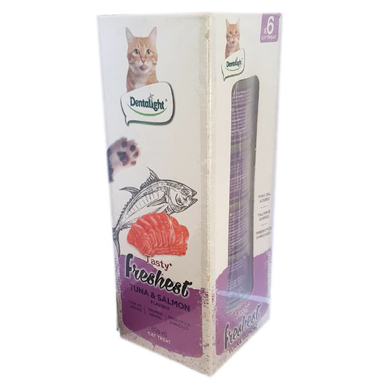 کنسرو غذای گربه دنتالایت مدل TUNA SALMON وزن 80 گرم بسته 6 عددی