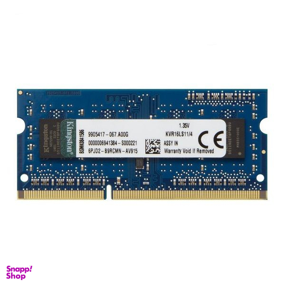 رم لپ تاپ DDR3L تک کاناله 1600 مگاهرتز CL11 کینگستون مدل KVR16LS11/BLUE PC3L ظرفیت 4 گیگابایت