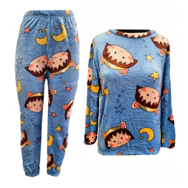 ست تیشرت و شلوار حوله ای زنانه مدل شب پرستاره کد T89 رنگ آبی