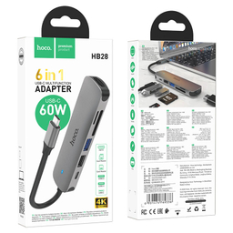 هاب USB هوکو مدل HB28 6IN1 به همراه کابل Type-C