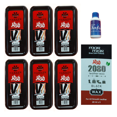 واکس کفش مرمر کد 2080 به همراه اسفنج و 6 ابر براق کننده و بوگیر کفش