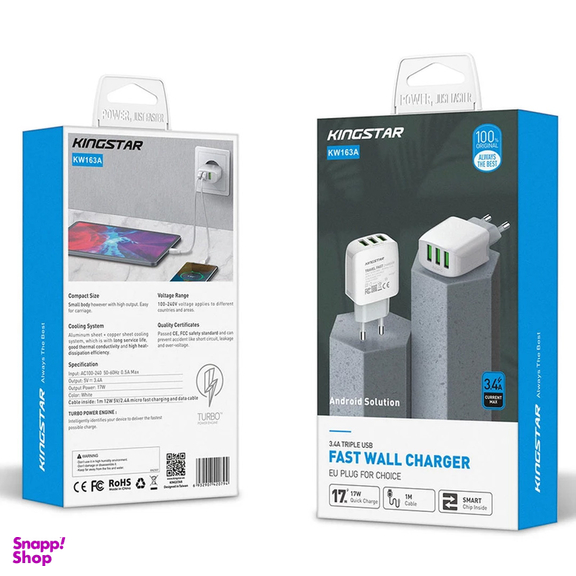 شارژر دیواری 17 وات کینگ استار مدل KW163A PD به همراه کابل MicroUSB