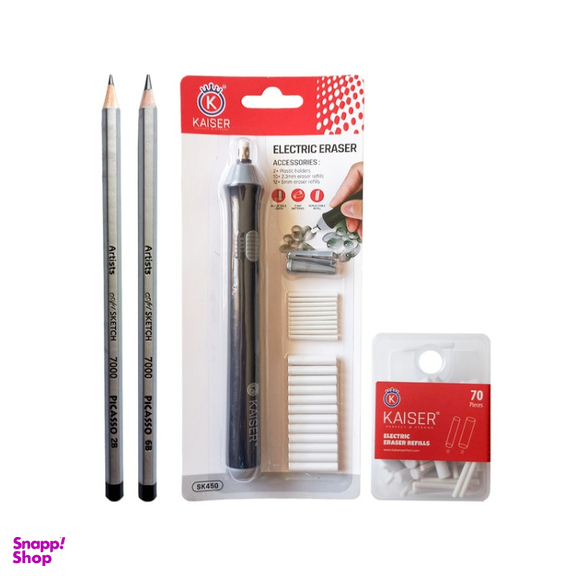 پاک کن برقی کایزر کد 10 به همراه یدک و مداد طراحی بسته 4 عددی