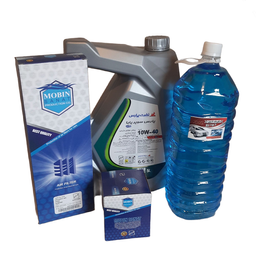 پک روغن موتور پارس سوپر پایا 5 لیتری و فیلتر روغن و هوای مبین و شیشه شوی خودرو مناسب سمند EF7 مجموعه 4 عددی