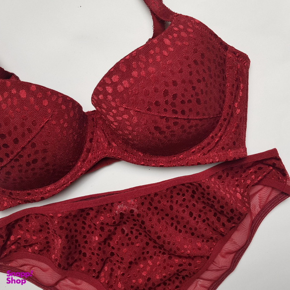 ست شورت و سوتین زنانه برتا مدل اسفنجی کد 6020KC رنگ زرشکی