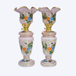 ست 2 عددی چراغ نفتی مدل لاله لب چین طرح نقاشی گل و بوته