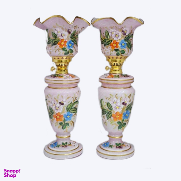 ست 2 عددی چراغ نفتی مدل لاله لب چین طرح نقاشی گل و بوته