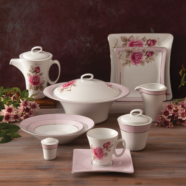 سرويس غذاخوری 97 پارچه چينی زرين ایران طرح رزفلاور قالب وينچی اليسه درجه 1