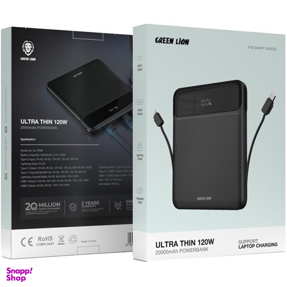 پاوربانک 120 وات گرین لاین مدل GNULTHIN20BK ظرفیت 20000 میلی آمپر ساعت