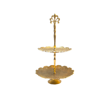 شیرینی خوری دو طبقه برنجی طرح طاووس