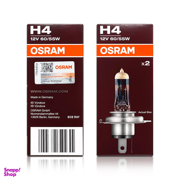 لامپ هالوژن اسرام پایه H4 مدل نایت بریکر لیزر 220 درصد بسته 2 عددی