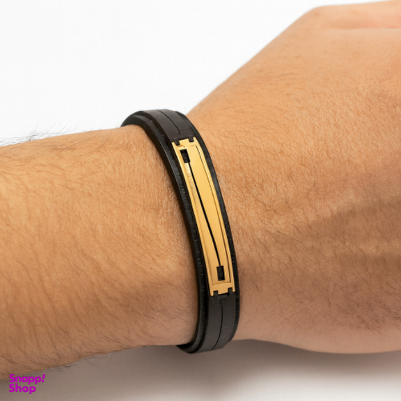 دستبند چرم و طلا 750 عیار مردانه کد 4352