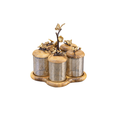 ست جا ادویه 5 پارچه گلدکیش طرح باترفلای مدل GK829823 به همراه استند