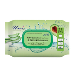 دستمال مرطوب پاک کننده آرایش یونی لد مدل آووکادو و آلوئه ورا بسته 25 عددی