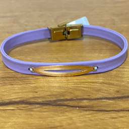 دستبند چرم و طلا 18 عیار زنانه مدل بیضی