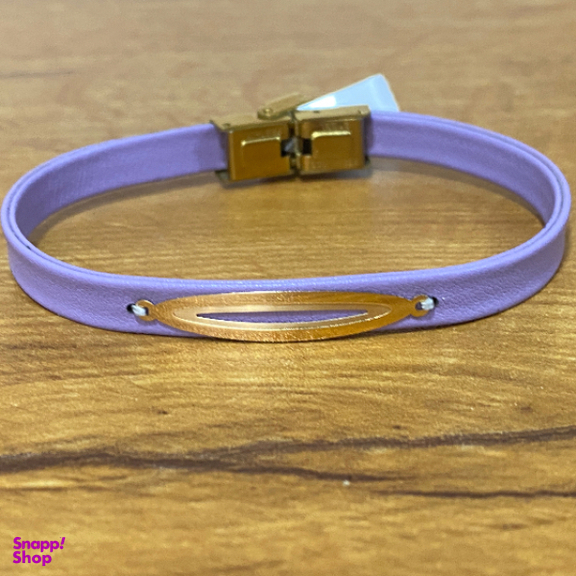 دستبند چرم و طلا 18 عیار زنانه مدل بیضی