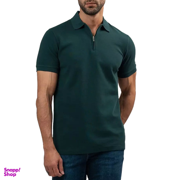 تیشرت مردانه ست من مدل یقه نیم زیپ سوزنی ساده کد TY179 رنگ یشمی