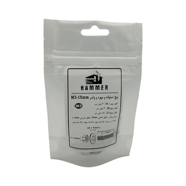 پیچ و مهره و واشر هامر مدل استوانه کد M3-15mm بسته 75 عددی