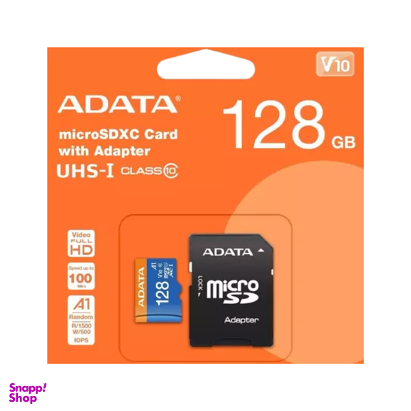 کارت حافظه MicroSDXC ای دیتا مدل V10 R100W25 100MB/S ADP ظرفیت 128 گیگابایت