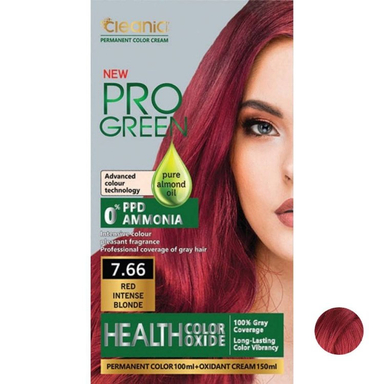 کیت رنگ مو کلینیک کیندی مدل Pro Green شماره 7.66 رنگ بلوند قرمز قوی