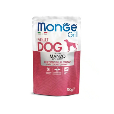 پوچ سگ مونگه مدل Grill Adult Dog طعم بیف وزن 100 گرم