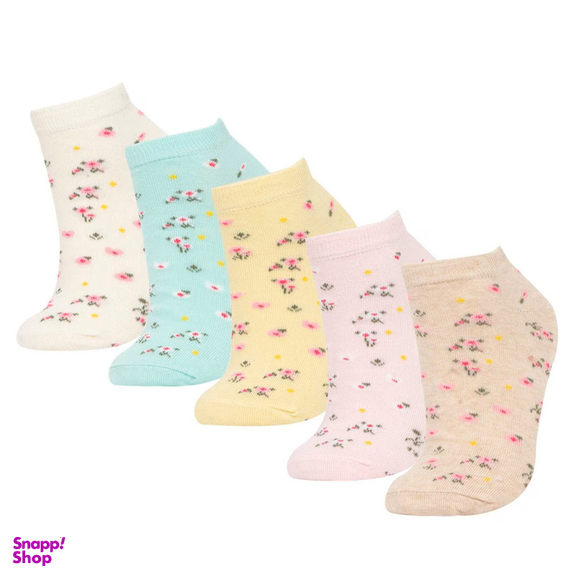 جوراب ساق کوتاه زنانه دفکتو مدل Flowers بسته 5 عددی